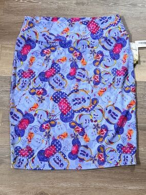 LuLaRoe Disney Minnie Mouse Cassie Blue Bodycon Stretch Jacquard Midi Skirt 2XL